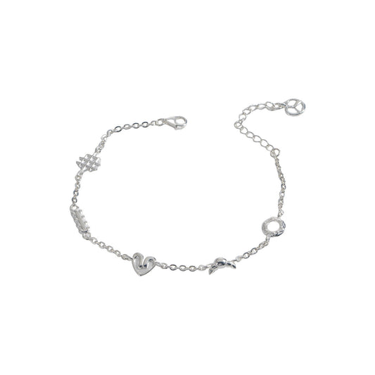 Sweetheart Layers – Sterling Silver Waffle Heart Bracelet - Una