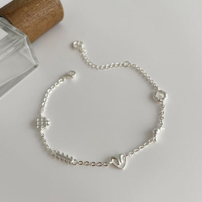 Sweetheart Layers – Sterling Silver Waffle Heart Bracelet - Una