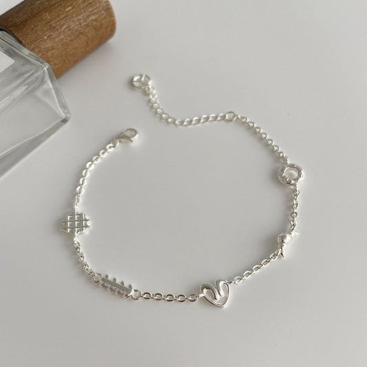 Sweetheart Layers – Sterling Silver Waffle Heart Bracelet - Una