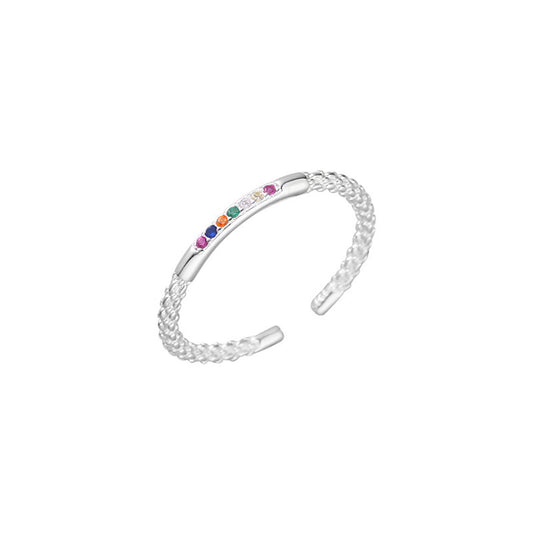 Radiant Whisper – Sterling Silver Rainbow Open Ring - Una